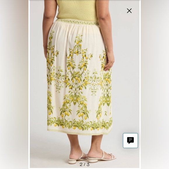 Max Studio London Linen Blend  Floral Lemon  Print Tree Skirt Size M - Picture 2 of 11